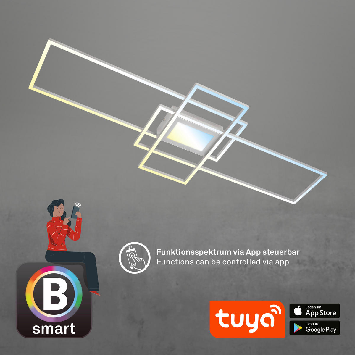 LED MENNYEZETI LÁMPA - alumínium színű, Basics, műanyag/fém (110,5/6,5/42cm)