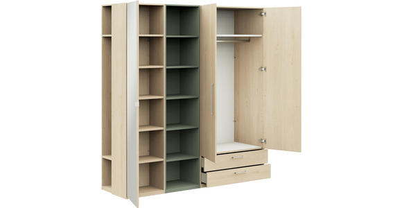 KLEIDERSCHRANK 3-türig Eichefarben, Salbeigrün  - Edelstahlfarben/Eichefarben, Design, Glas/Holzwerkstoff (202,6/213,6/59,3cm) - Cantus