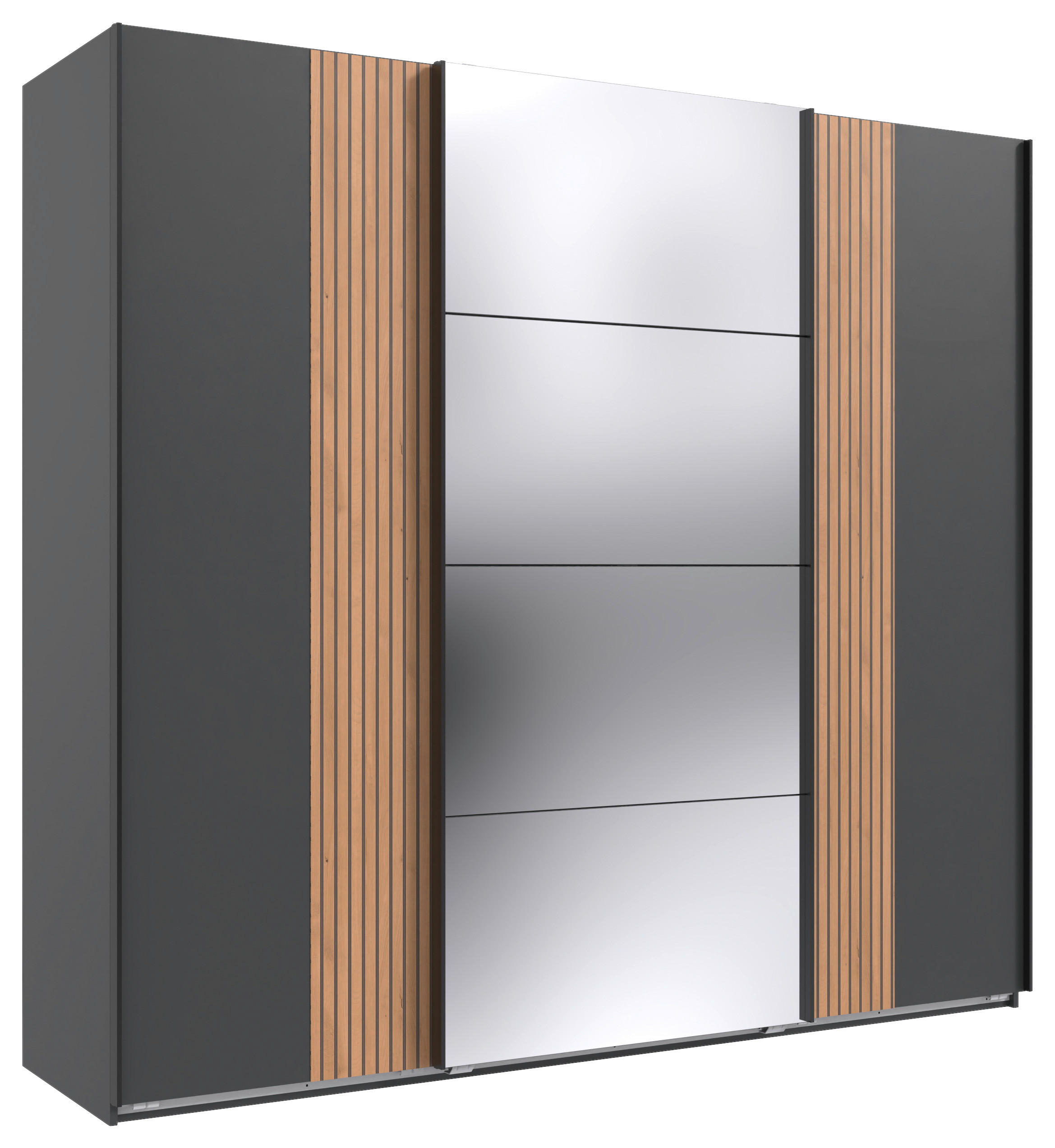 SCHWEBETÜRENSCHRANK 225/208/64 cm 3-türig Graphitfarben, Eiche Artisan  - Graphitfarben/Schwarz, Trend, Glas/Holzwerkstoff (225/208/64cm) - Ti'me