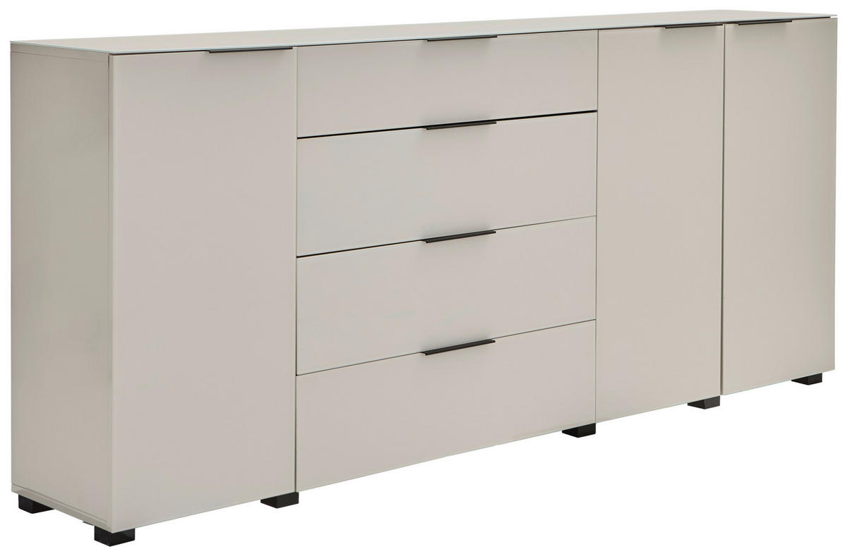 SIDEBOARD  225/99,7/42 cm 4 Schublade(n)  - Kaschmir/Schwarz, Design, Glas/Holzwerkstoff (225/99,7/42cm) - Novel