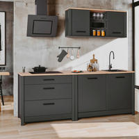 KÜCHENLEERBLOCK 230 cm   in Anthrazit, Eiche Artisan  - Anthrazit/Schwarz, MODERN, Glas/Holzwerkstoff (230cm) - home24