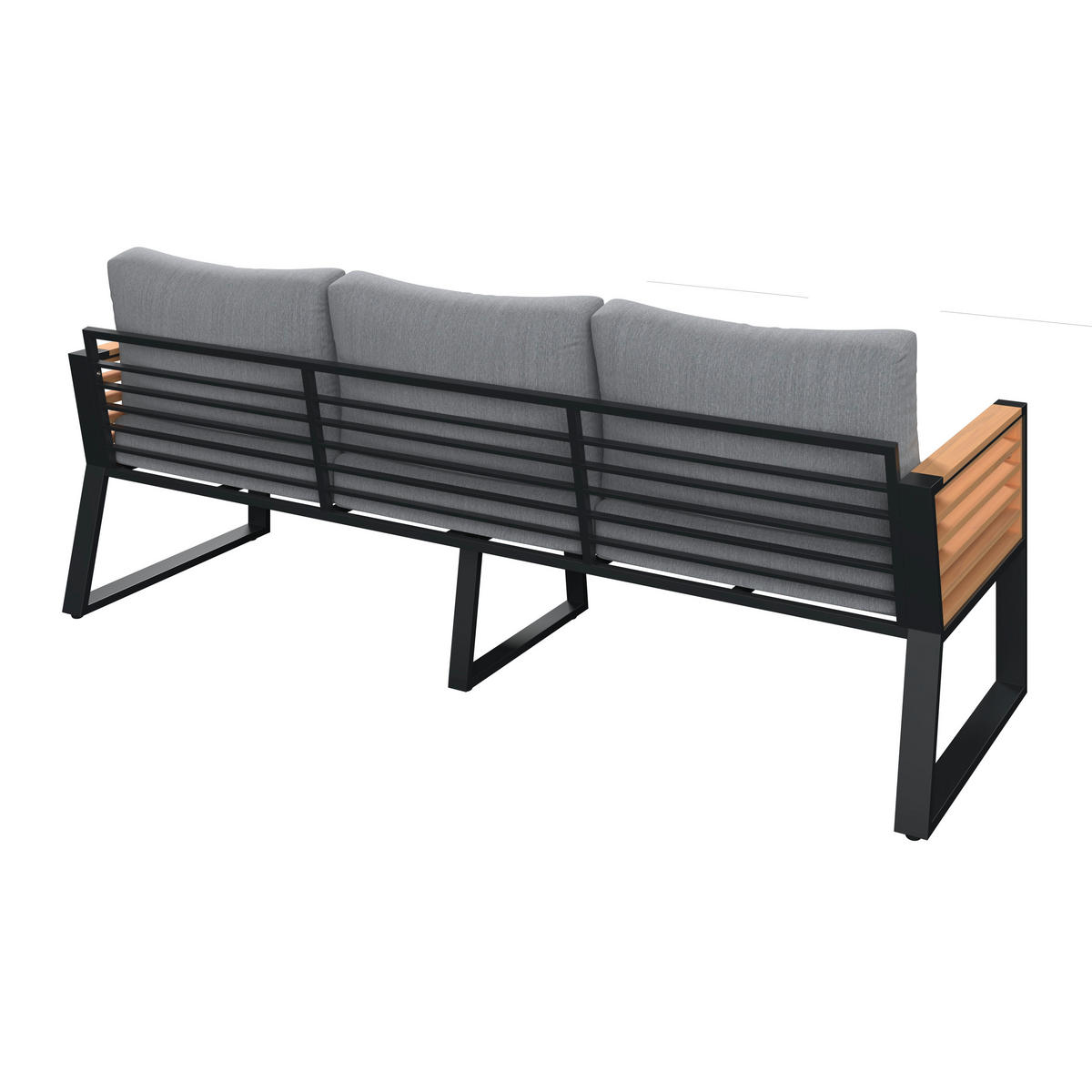 LOUNGEGARNITUR 4-teilig   207/76/85 cm Teakholz Aluminium  - Schwarz/Teakfarben, MODERN, Holz/Textil (207/76/85cm) - Ambia Garden