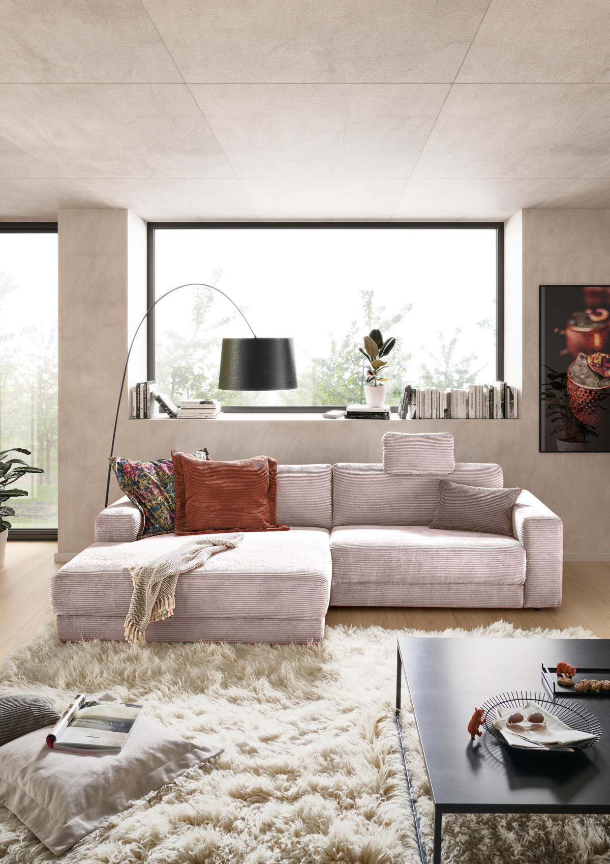 ECKSOFA in Cord Rosa  - Schwarz/Rosa, Design, Kunststoff/Textil (168/296cm) - Pure Home Lifestyle
