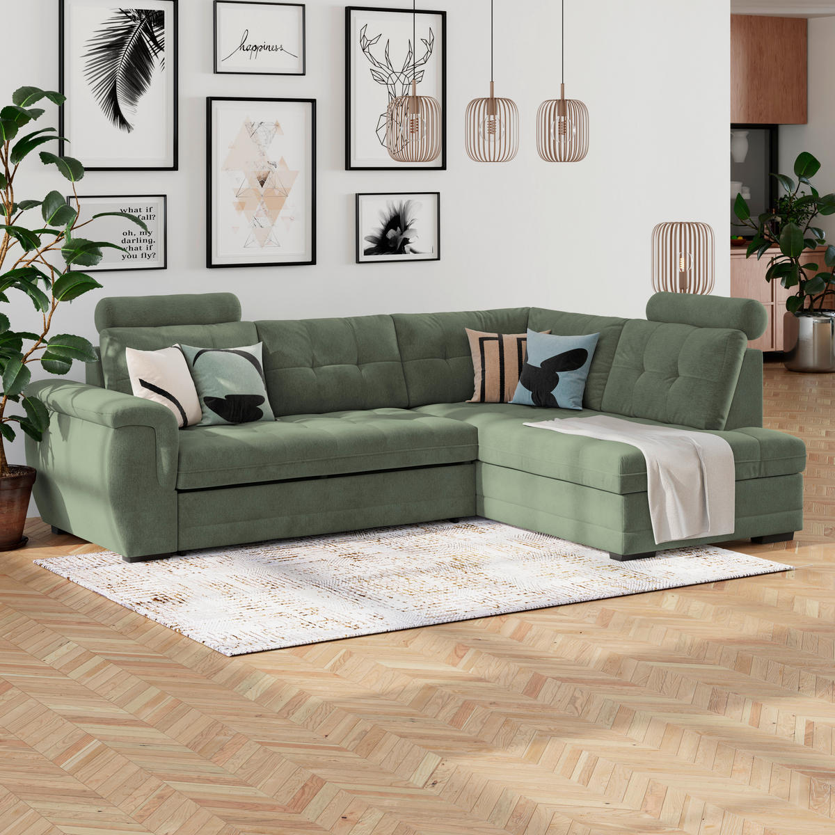 ECKSOFA  Mikrofaser, Struktur Grün  - Schwarz/Grün, Konventionell, Kunststoff/Textil (183/251cm) - MID.YOU