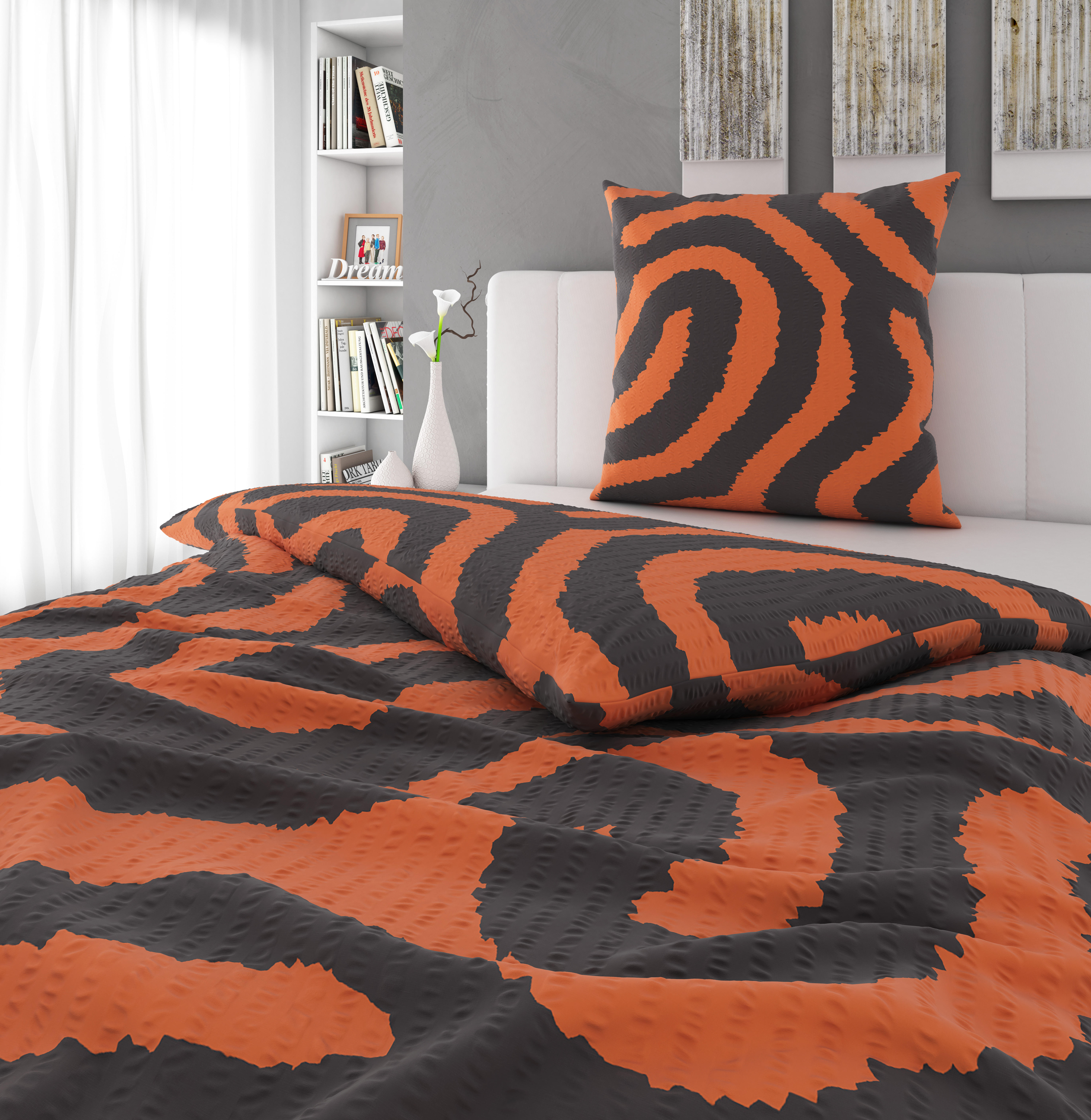 BETTWÄSCHE Seersucker  - Anthrazit/Orange, Trend, Textil (135/200cm) - Esposa