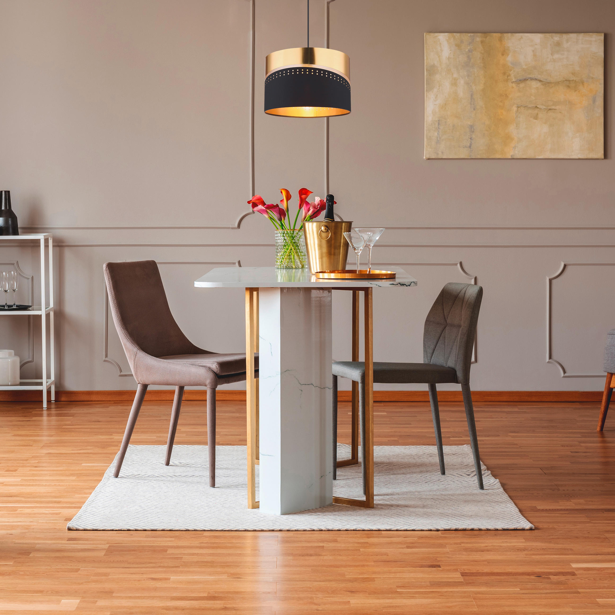 HÄNGELEUCHTE 35/120 cm  - Goldfarben/Schwarz, KONVENTIONELL, Kunststoff/Textil (35/120cm) - Globo