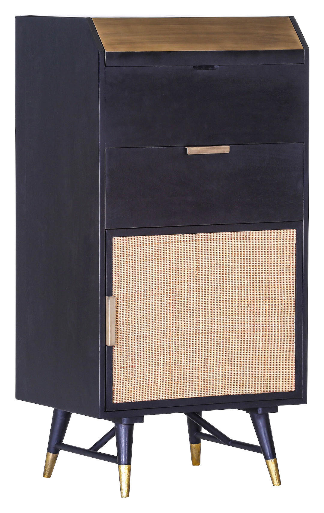 Barschrank in Braun, Schwarz, Messingfarben