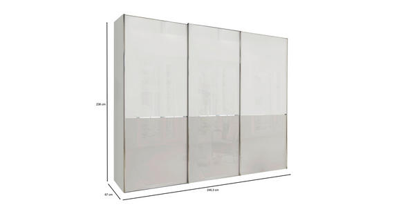 SCHWEBETÜRENSCHRANK 250/236/67 cm 3-türig Grau, Weiß - Chromfarben/Weiß, KONVENTIONELL, Glas/Holzwerkstoff (250/236/67cm) - Novel