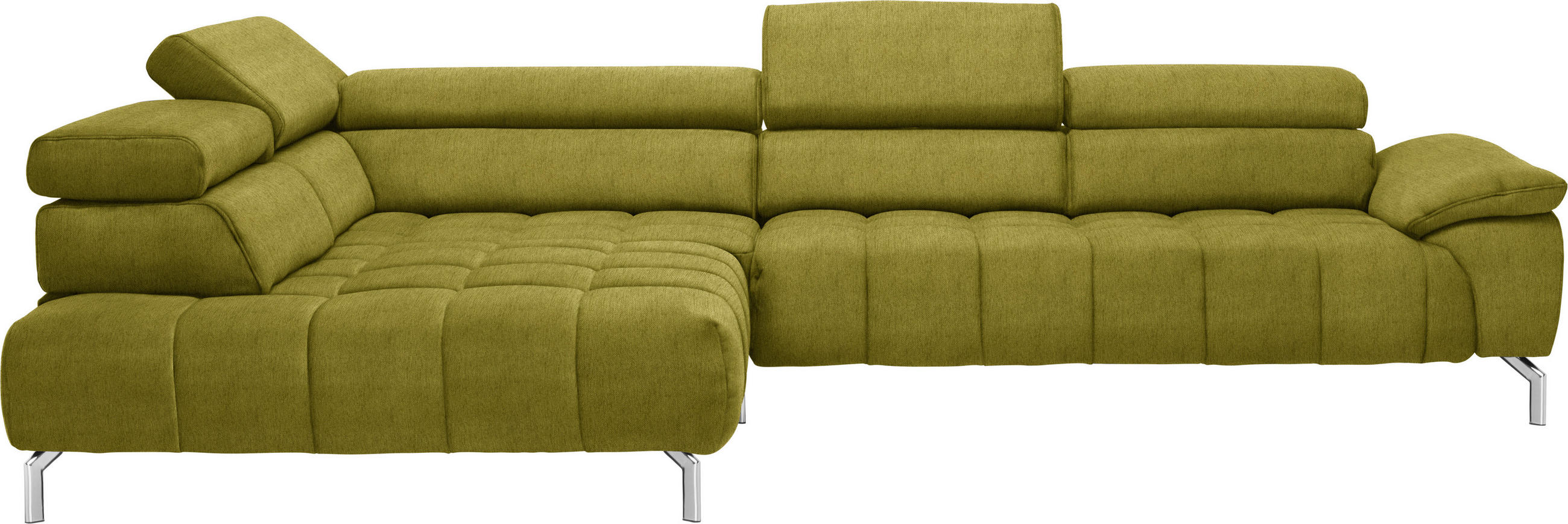 ECKSOFA in Chenille Grün  - Chromfarben/Grün, Design, Textil/Metall (222/323cm) - Beldomo Style