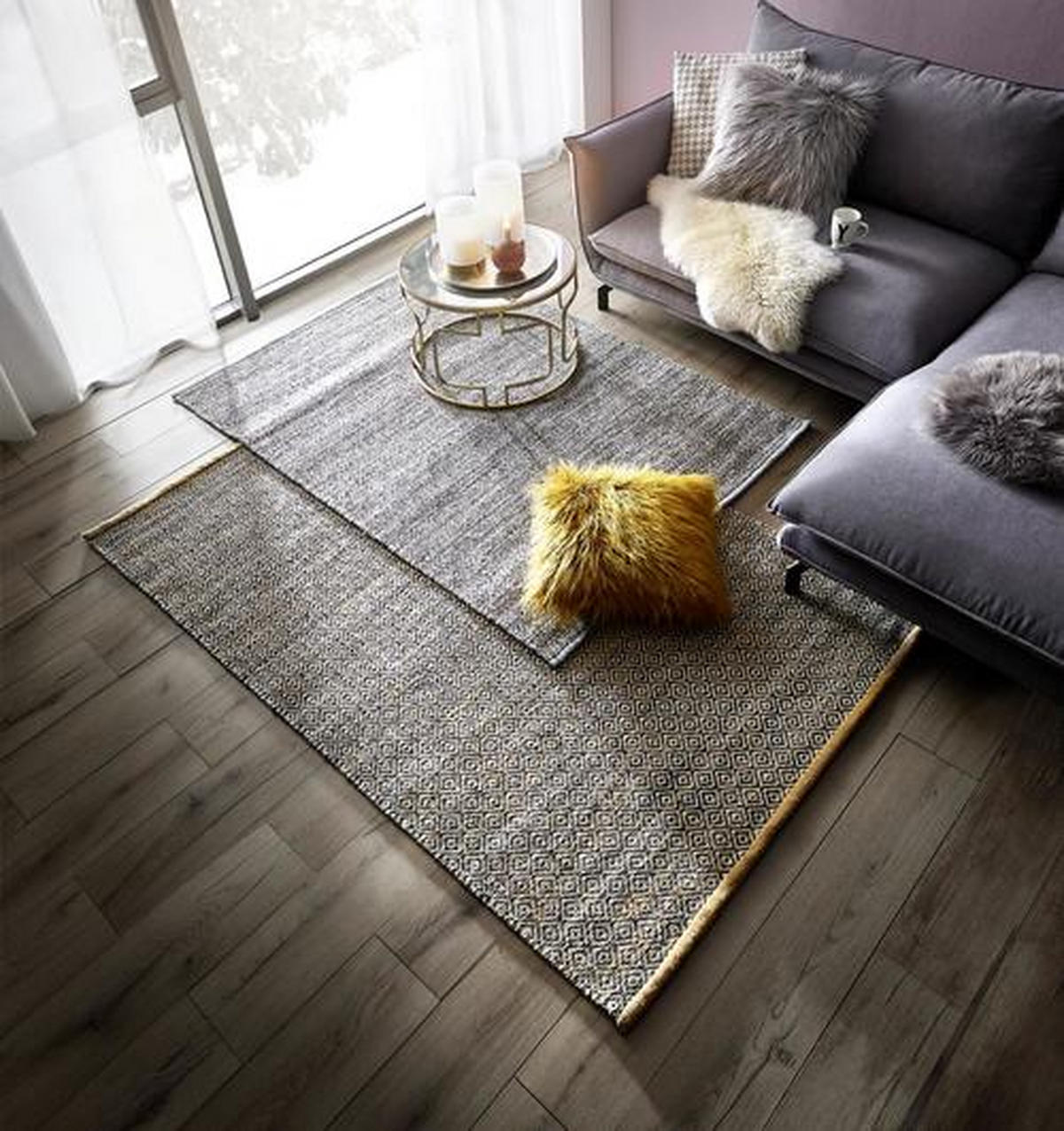 KÉZI SZÖVÉSŰ SZŐNYEG  Jupiter  - kék, Natur, textil (70/130cm) - Linea Natura