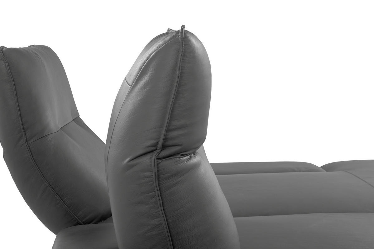 ECKSOFA 235/160 cm  in Echtleder Dunkelgrau Rücken echt, Armteilverstellung, Kopfteilverstellung, Sitztiefenverstellung  235/160 cm  - Dunkelgrau/Schwarz, Design, Leder/Metall (235/160cm) - Celina Home