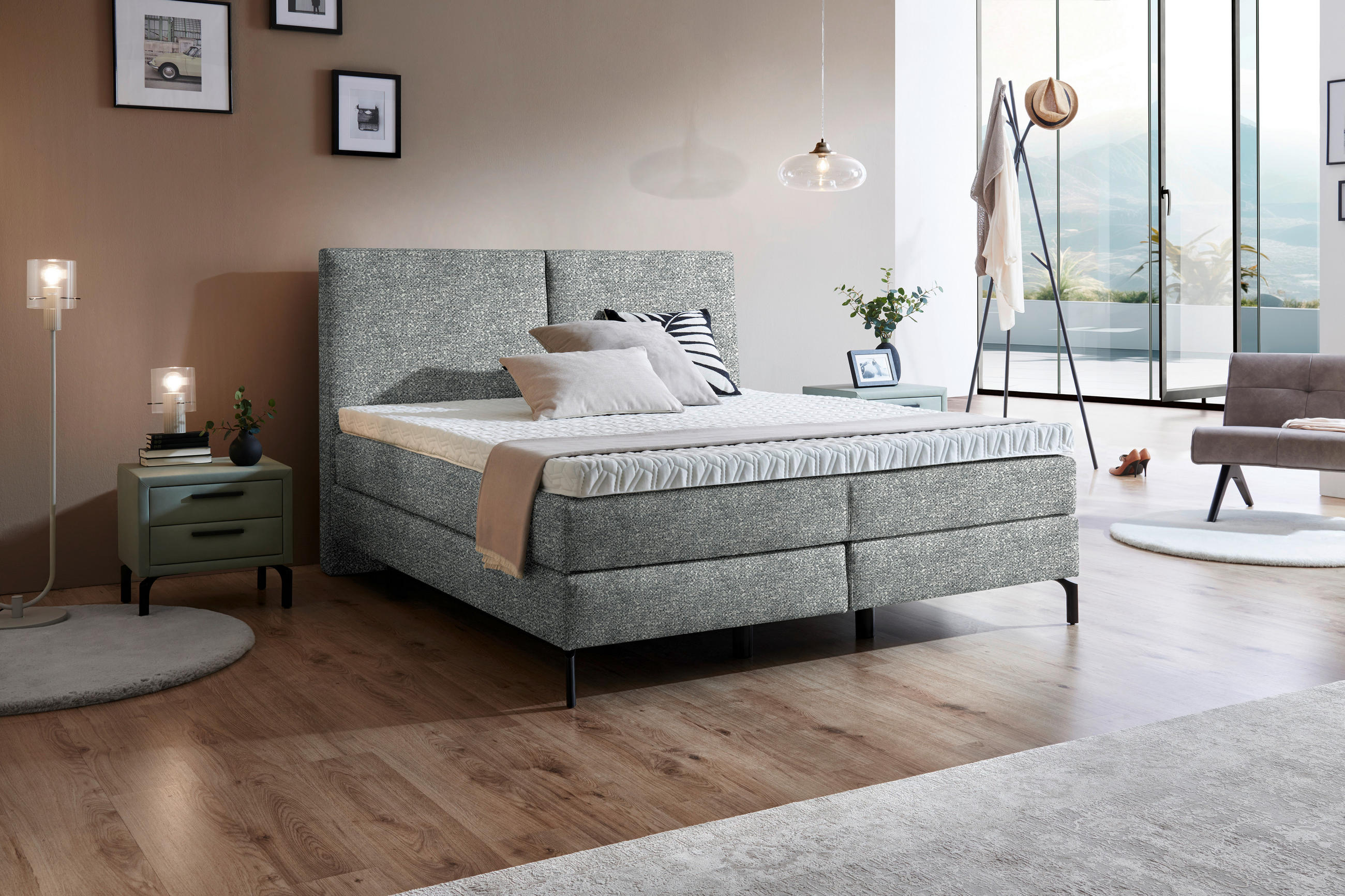BOXSPRINGBETT 200/200 cm  in Grau  - Schwarz/Grau, Konventionell, Textil/Metall (200/200cm) - Dieter Knoll