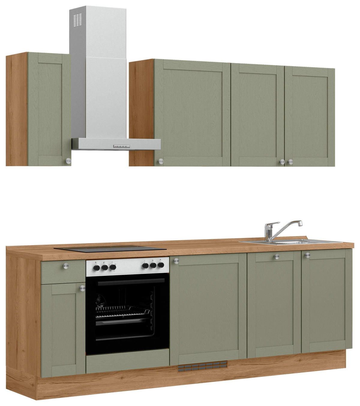 KÜCHENLEERBLOCK Frame 240 cm  in Eichefarben, Olivgrün  - Edelstahlfarben/Eichefarben, MODERN, Holzwerkstoff/Metall (240cm) - Nobilia
