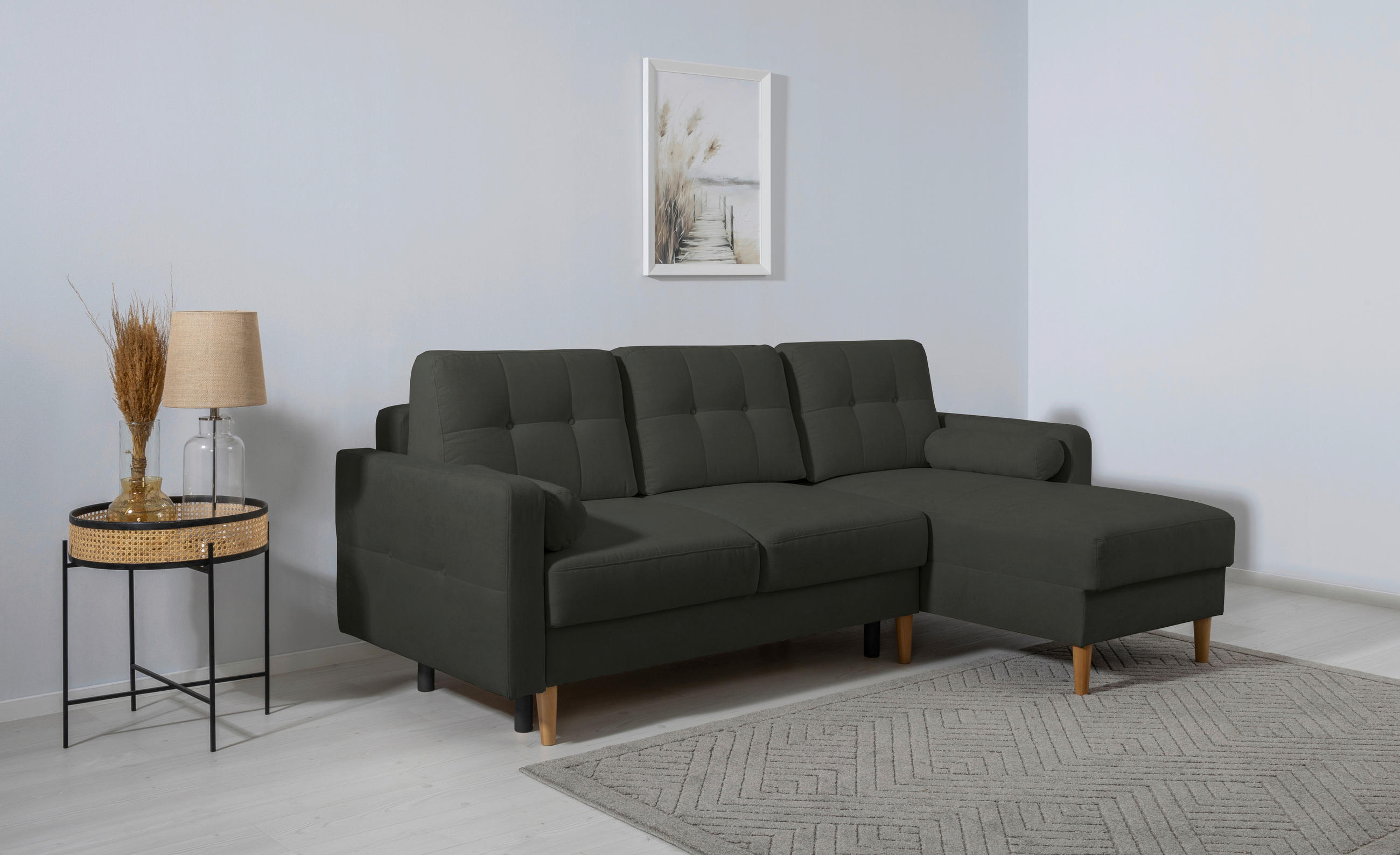 ECKSOFA Noret Schwarz  - Buchefarben/Schwarz, Design, Holz/Textil (223/157cm) - MID.YOU