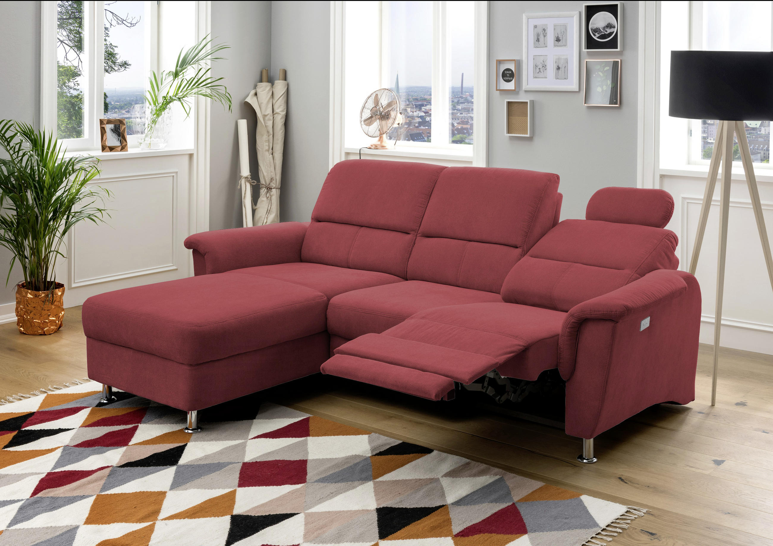 ECKSOFA Rot Mikrofaser - Chromfarben/Rot, MODERN, Textil/Metall (165/231cm) - Livetastic