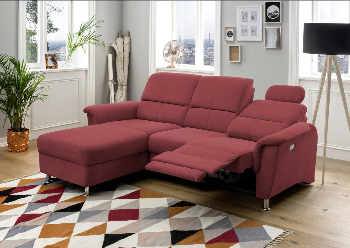 ECKSOFA Rot Mikrofaser  - Chromfarben/Rot, MODERN, Textil/Metall (165/231cm) - Livetastic