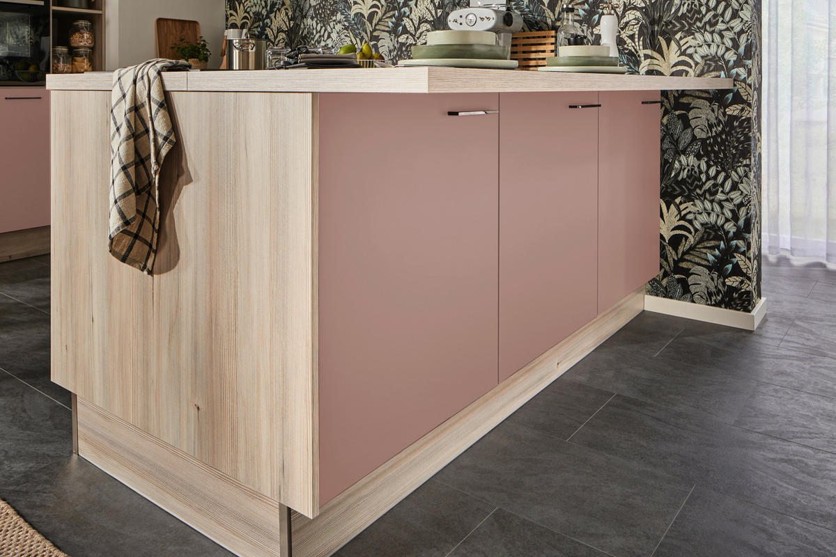 ECKKÜCHE  in Rosa, Tannenholzfarben  - Tannenholzfarben/Schwarz, Design, Holzwerkstoff/Metall (121,6/280/150cm) - Xora