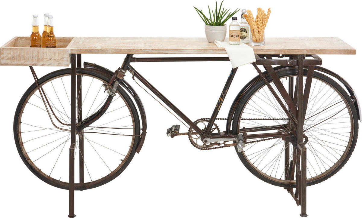 BARTISCH Mangoholz massiv Rot, Naturfarben  - Rot/Naturfarben, Trend, Holz/Metall (180/40/94cm) - Ambia Home