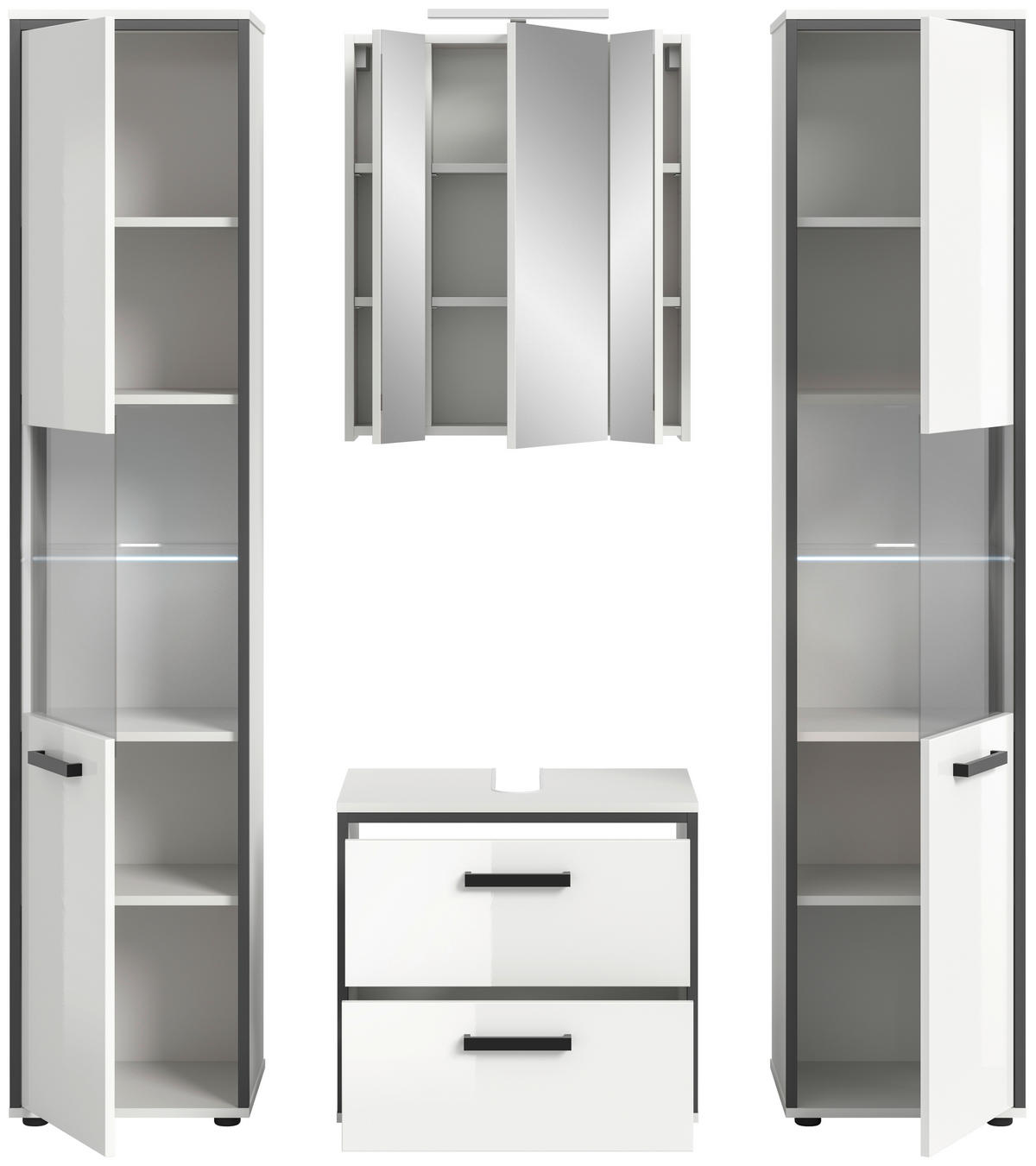 BADEZIMMER 4-teilig  in 140 cm  - Weiß Hochglanz/Schwarz, MODERN, Holzwerkstoff/Kunststoff (140cm) - MID.YOU