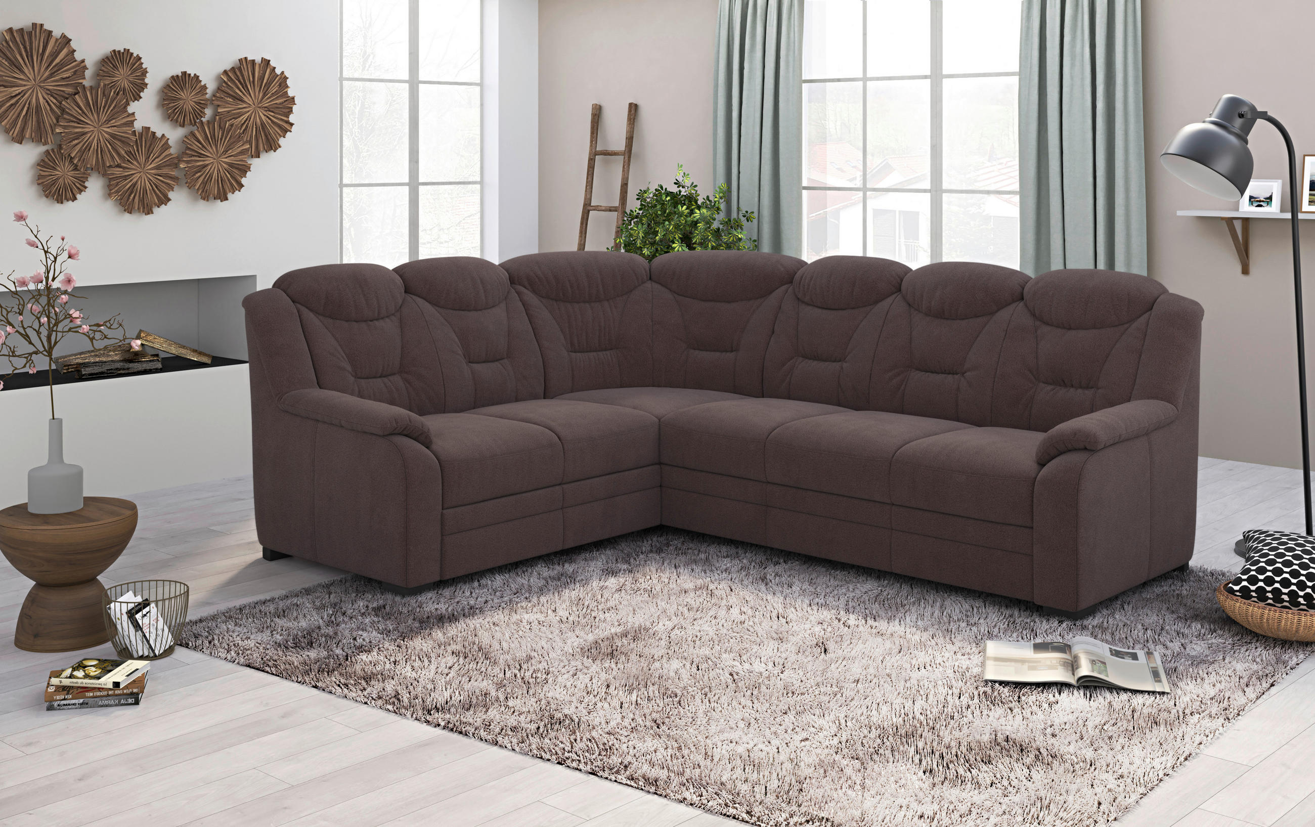 ECKSOFA in Chenille Braun 211/263 cm - Schwarz/Braun, Basics, Kunststoff/Textil (211/263cm) - MID.YOU