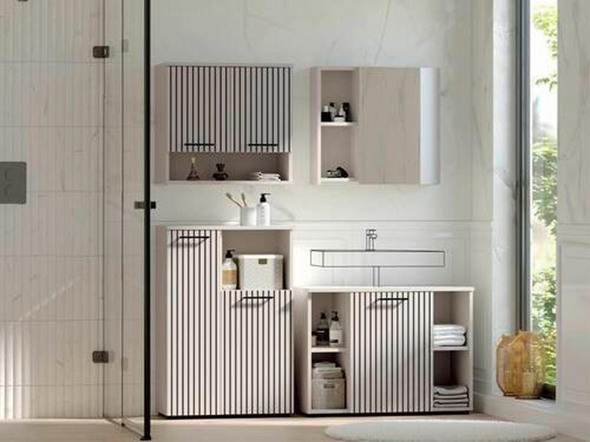 BADEZIMMER 4-teilig  in 155 cm  - Kaschmir/Schwarz, Trend, Glas/Holzwerkstoff (155cm) - Respekta