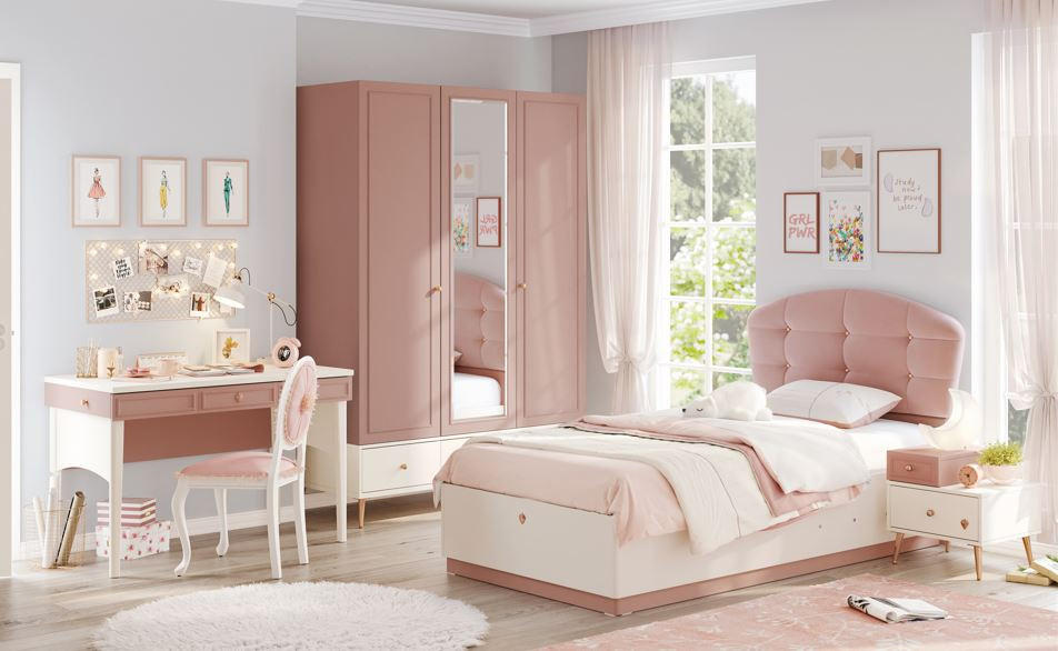 DULAP CU UȘI ROTATIVE crem, roz aprins  - roz aprins/crem, Modern, material pe bază de lemn (145/210/59cm) - Cilek