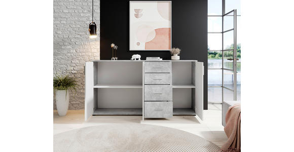 KOMMODE Bobby, 160/82/35 cm, 4 Schublade(n)  - Silberfarben/Weiß, KONVENTIONELL, Holzwerkstoff/Kunststoff (160/82/35cm) - Carryhome
