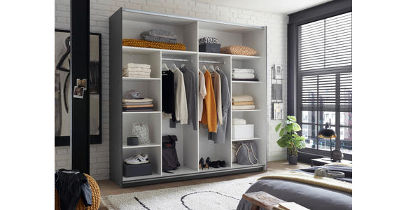 SCHWEBETÜRENSCHRANK  in Graphitfarben, Eichefarben  - Eichefarben/Schwarz, MODERN, Holzwerkstoff/Metall (215/210/60cm) - Carryhome