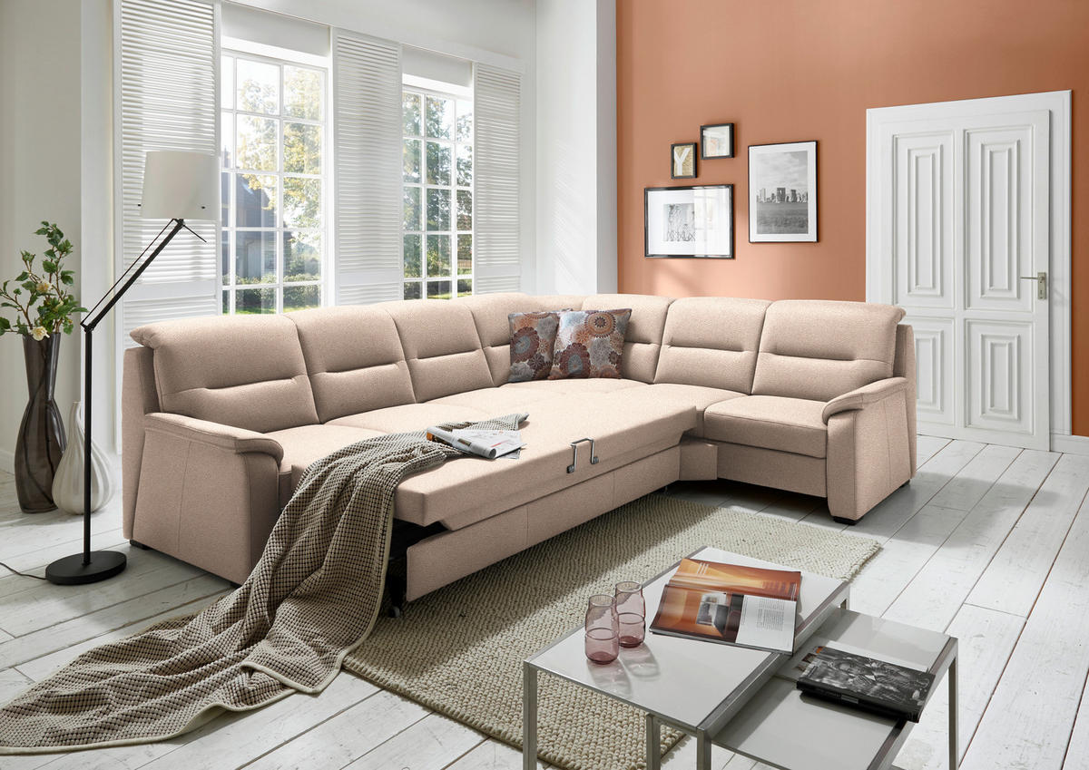 ECKSOFA in Mikrofaser Beige  - Beige/Schwarz, Konventionell, Holz/Textil (303/245cm) - Beldomo Comfort