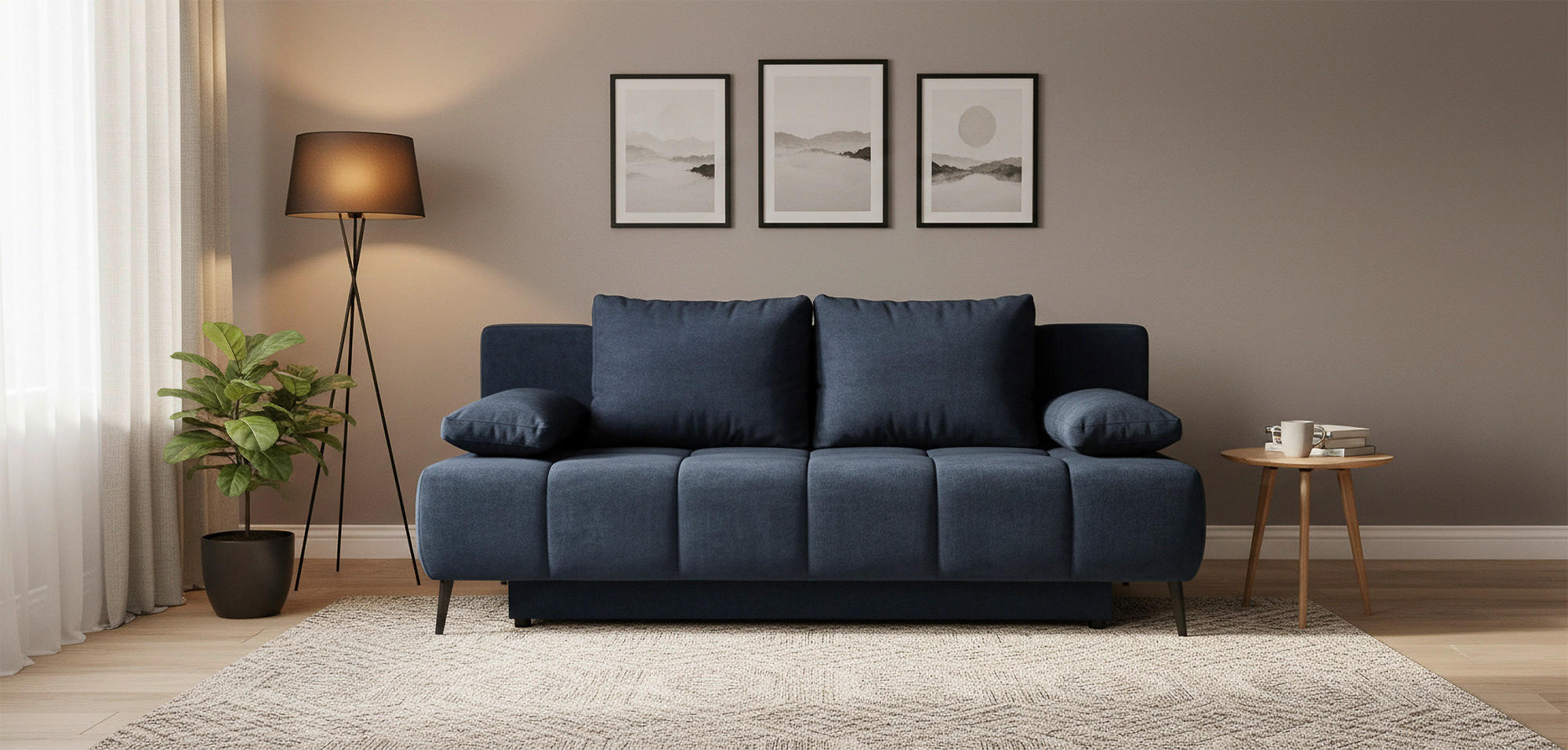 SCHLAFSOFA BOBBIO PLUS Velours Dunkelblau  inkl. Rückenkissen, Armlehnenkissen, Stauraum  - Schwarz/Dunkelblau, Design, Textil/Metall (204/90/95cm) - MID.YOU