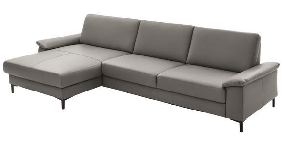 ECKSOFA in Echtleder Hellgrau 176/334 cm - Hellgrau/Schwarz, Design, Leder/Metall (176/334cm) - Dieter Knoll