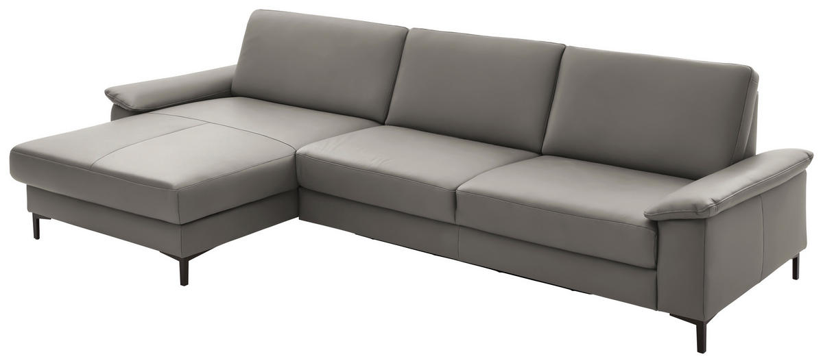 ECKSOFA in Echtleder Hellgrau  - Hellgrau/Schwarz, Design, Leder/Metall (176/334cm) - Dieter Knoll