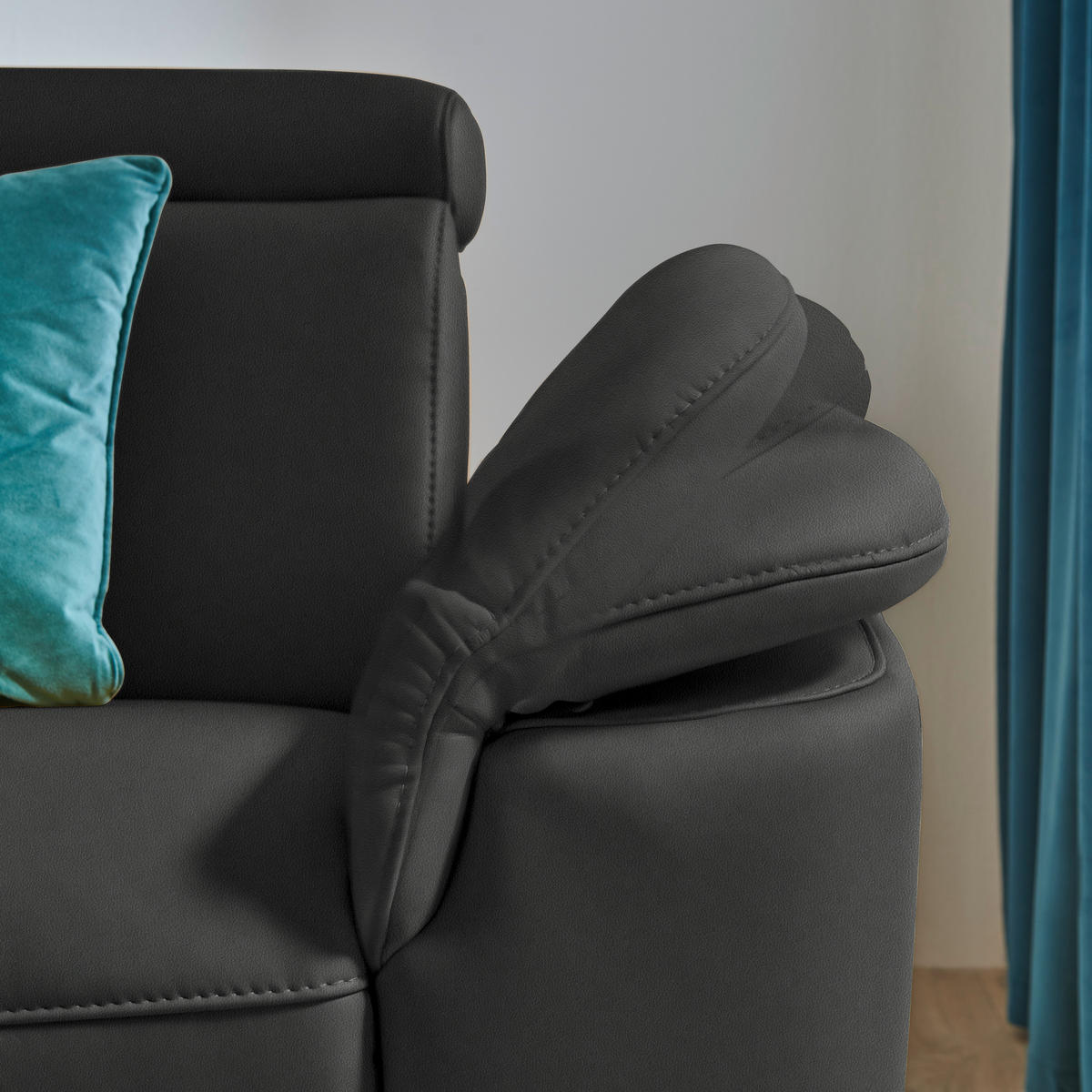 ECKSOFA in Echtleder Anthrazit  - Anthrazit/Schwarz, Design, Leder/Metall (239/285cm) - Cantus