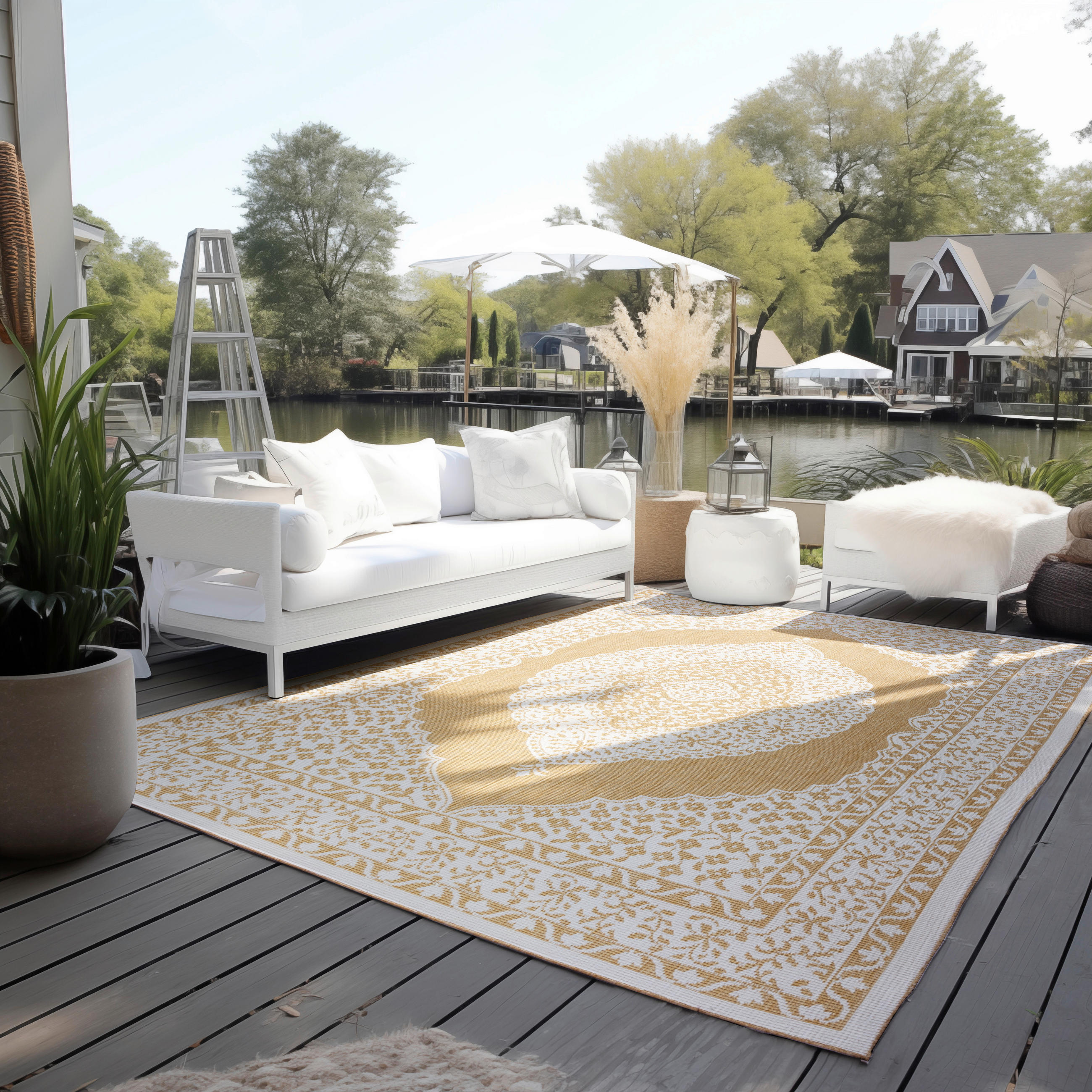OUTDOORTEPPICH 120/170 cm Gemini Weiß, Honig  - Weiß/Honig, Design, Kunststoff (120/170cm)