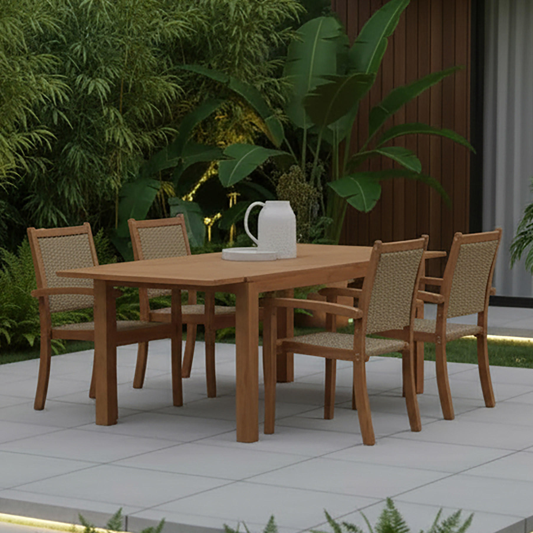 GARTENSET 5-teilig Akaziemassiv 5-teilig  - Naturfarben, MODERN, Holz/Kunststoff - Gardenson