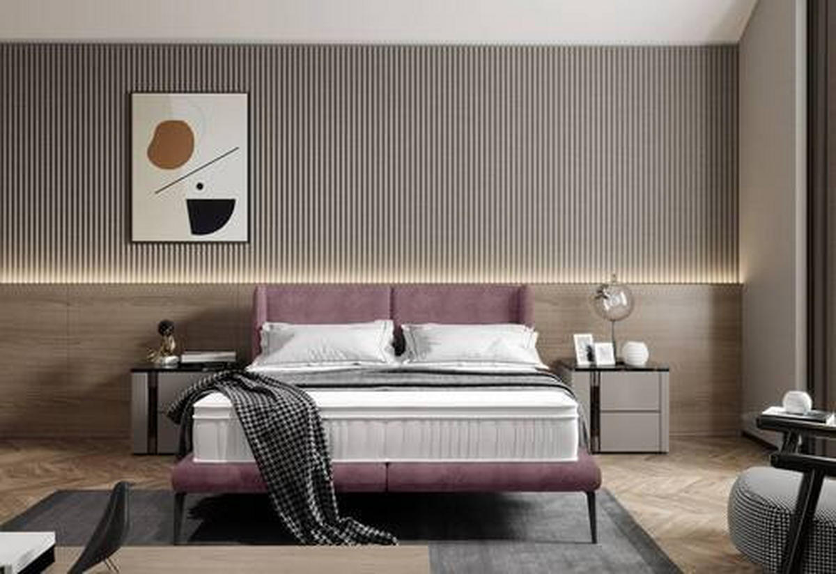 KÁRPITOZOTT ÁGY 180/200 cm  fáradtrózsaszín  - fekete/fáradtrózsaszín, Modern, textil/fém (180/200cm) - Livetastic
