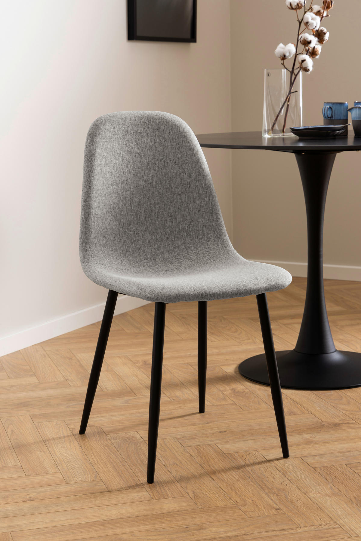 STUHL Webstoff Hellgrau  - Hellgrau/Schwarz, Trend, Textil/Metall (44/86/54cm) - MID.YOU
