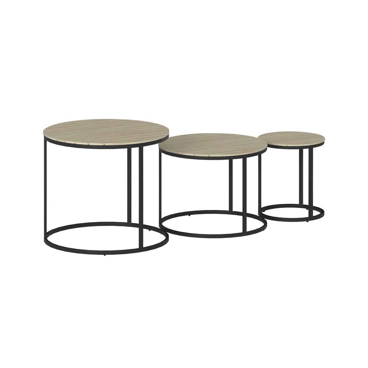 SET DE TABLES D'APPOINT JARDI - Schwarz/Akaziefarben, Modern, Holz/Metall (76/56/36/50/45/40/76/56/36cm) - Ambia Garden