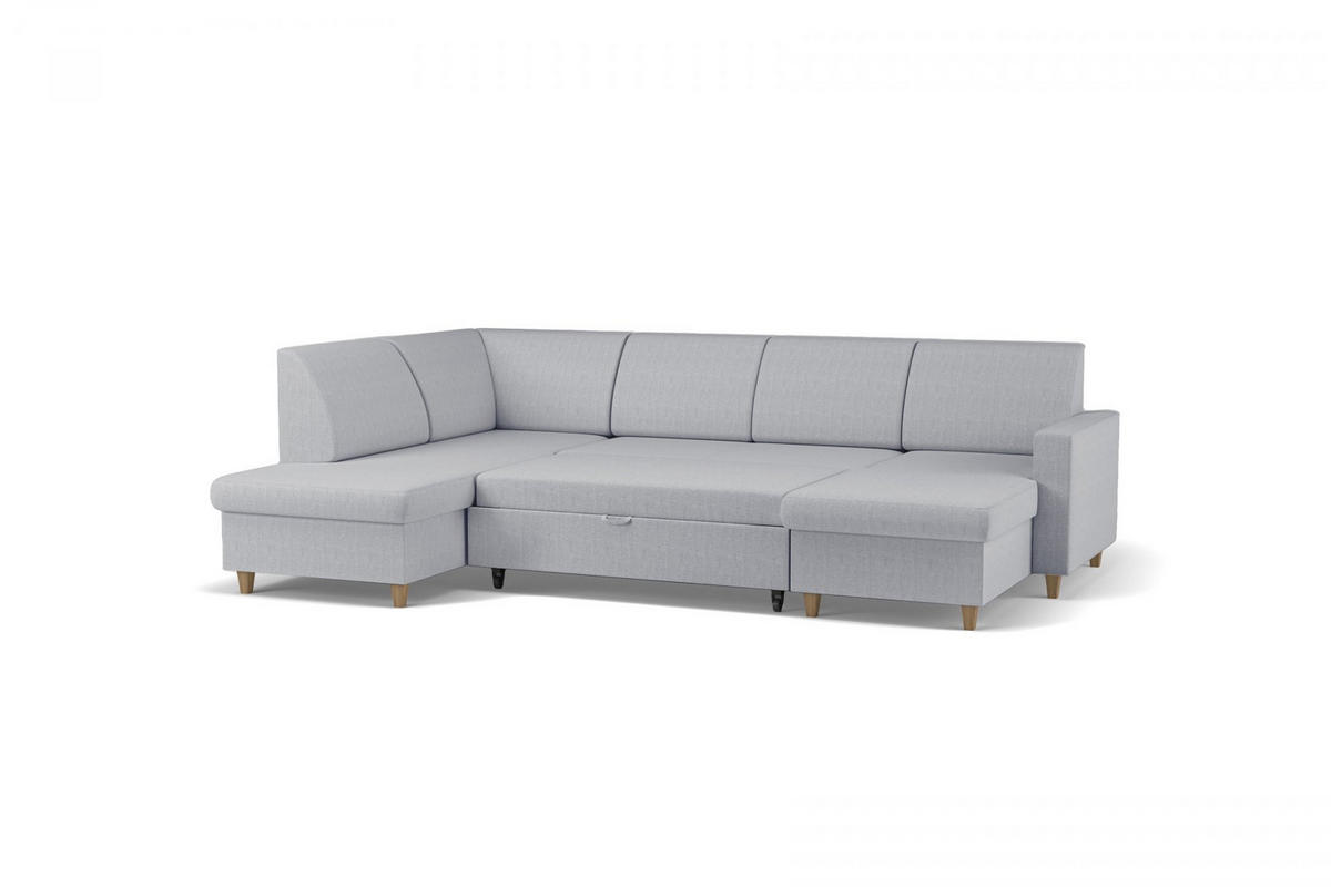 WOHNLANDSCHAFT NIKAS in Bouclé Grau  - Buchefarben/Grau, Design, Holz/Holzwerkstoff (310/198/145cm) - MID.YOU