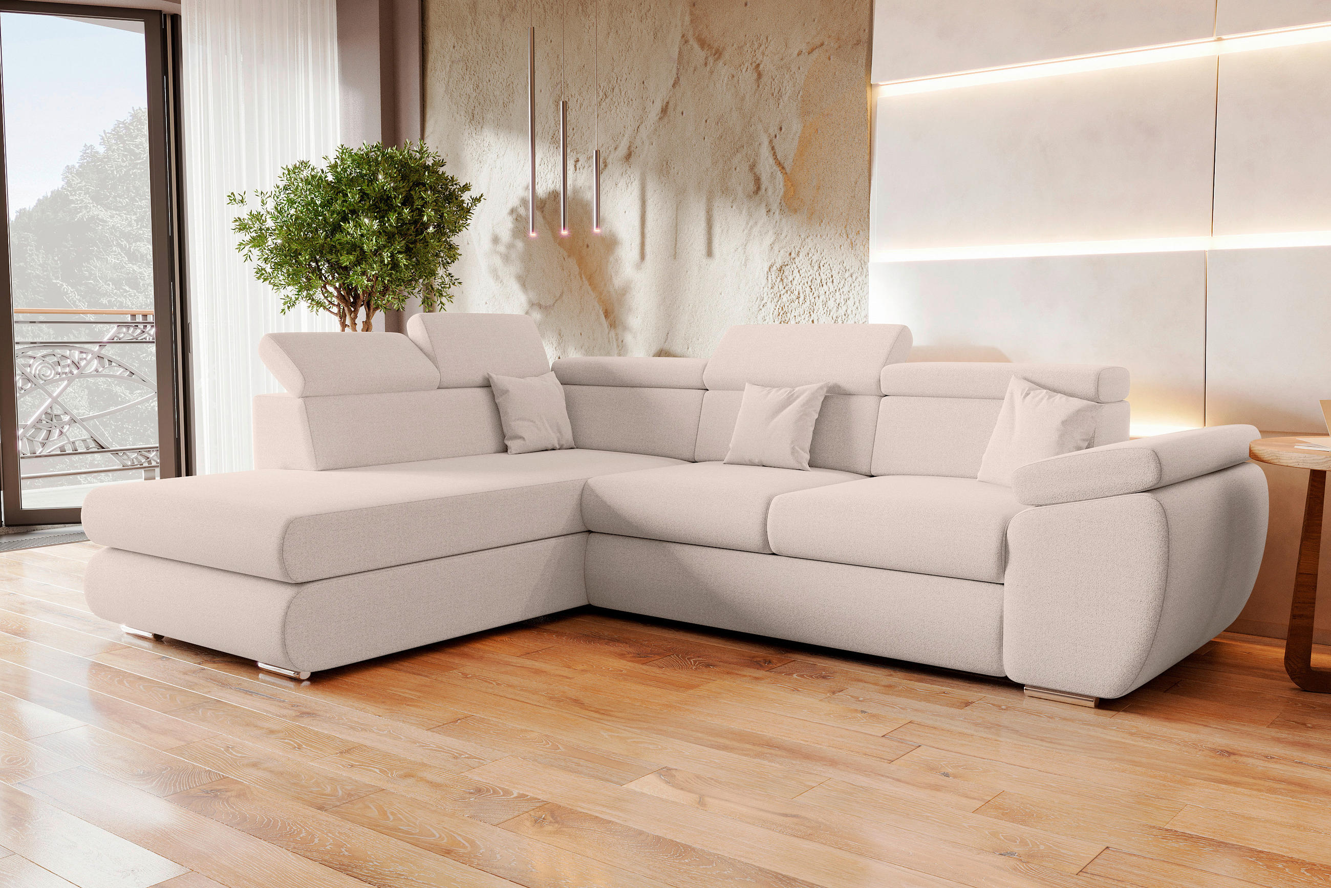 ECKSOFA Creme Struktur  - Chromfarben/Creme, KONVENTIONELL, Kunststoff/Textil (205/282cm) - Carryhome