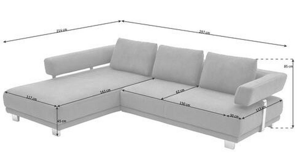 ECKSOFA in Chenille Grau  - Chromfarben/Grau, Natur, Textil/Metall (214/297cm) - Valdera