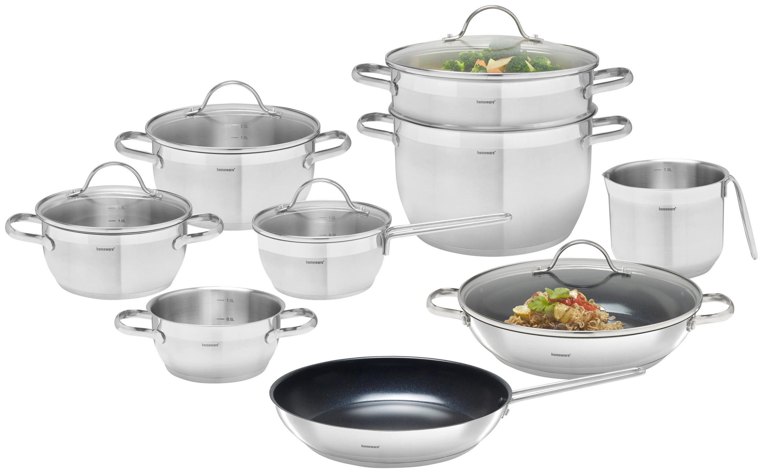 SET DE OALE 9 piese  - străveziu/culoare inox, Konventionell, sticlă/metal - Homeware Profession.