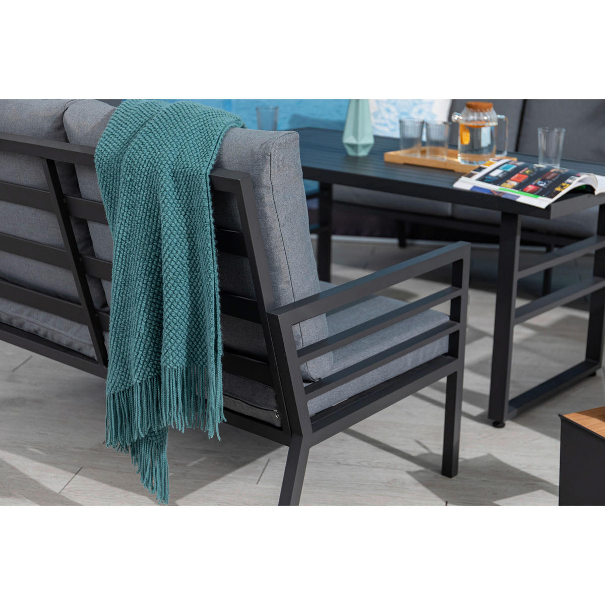 DINING-LOUNGESET 5-teilig  - Anthrazit/Grau, MODERN, Textil/Metall - Gardenson