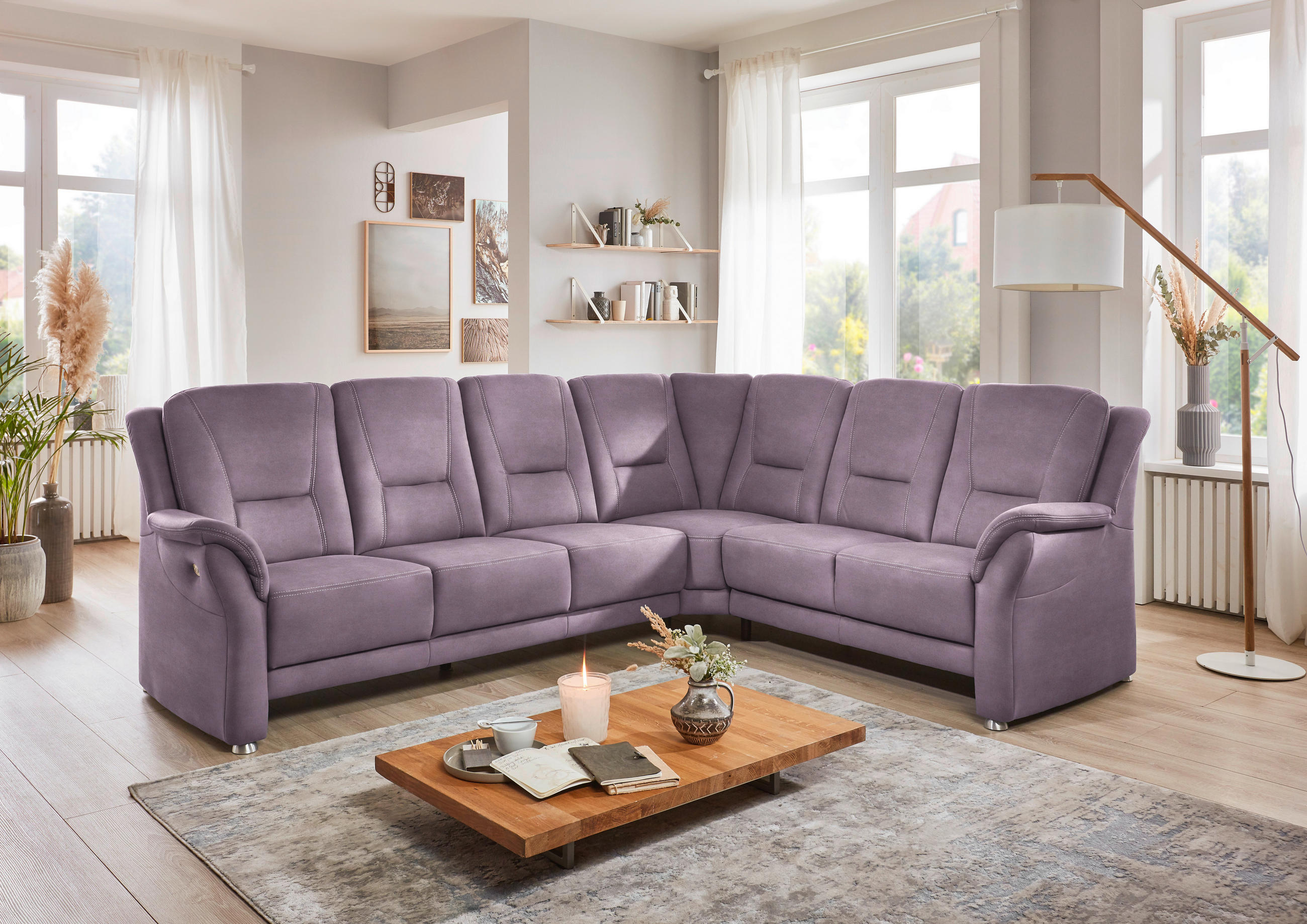 ECKSOFA in Mikrofaser Lila, Flieder 275/223 cm - Beige/Lila, KONVENTIONELL, Textil/Metall (275/223cm) - Beldomo Comfort
