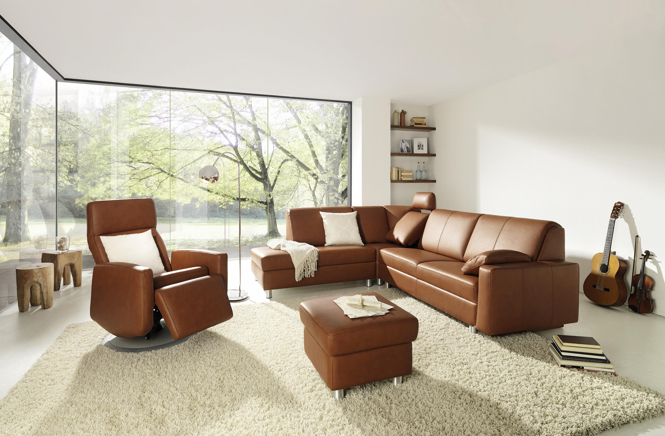 ECKSOFA in Echtleder Braun  268/217 cm  - Alufarben/Braun, KONVENTIONELL, Leder/Metall (268/217cm) - Sedda