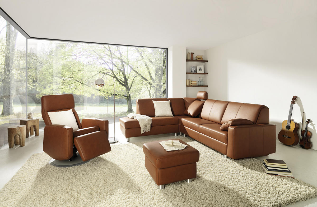 ECKSOFA in Echtleder Grau  268/217 cm  - Alufarben/Grau, KONVENTIONELL, Leder/Metall (268/217cm) - Sedda