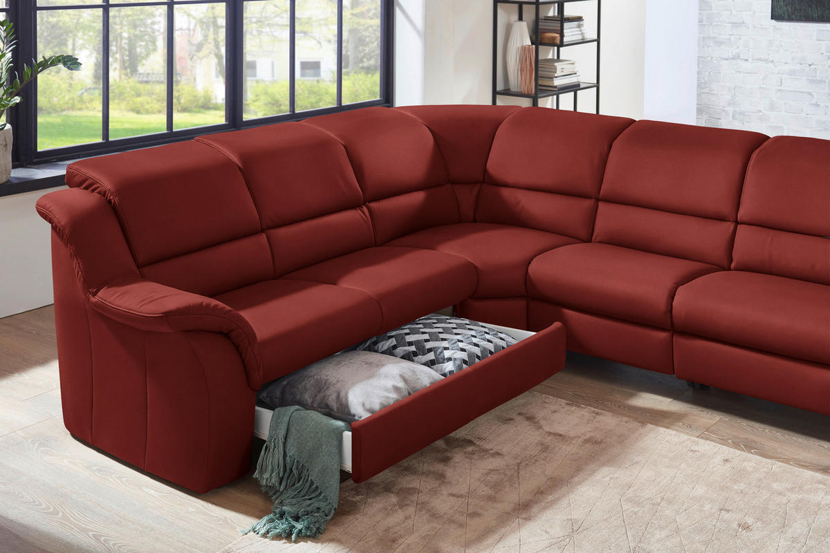 ECKSOFA  in Echtleder Rotorange  260/324 cm  - Rotorange/Schwarz, KONVENTIONELL, Leder/Kunststoff (260/324cm) - Cantus