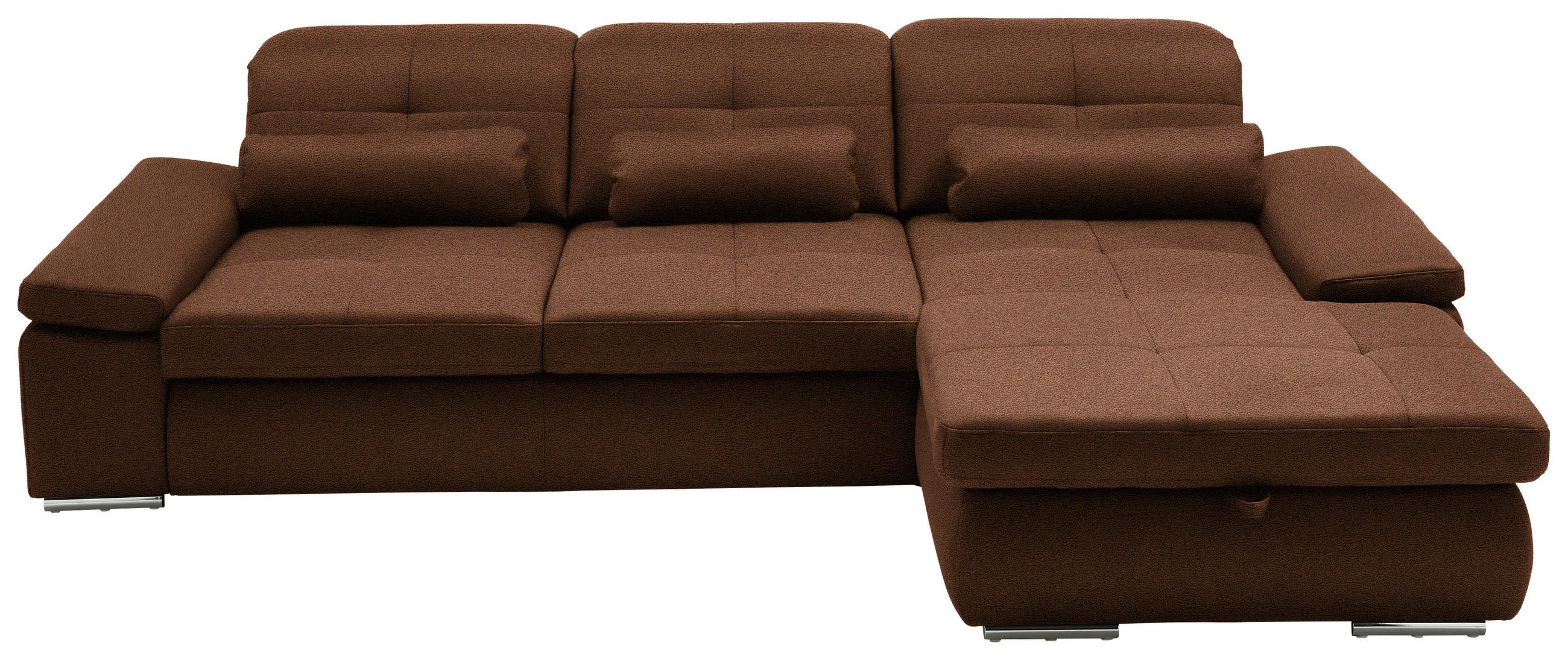 ECKSOFA Flachgewebe Braun  - Chromfarben/Braun, Design, Textil (309/195cm) - Beldomo Style