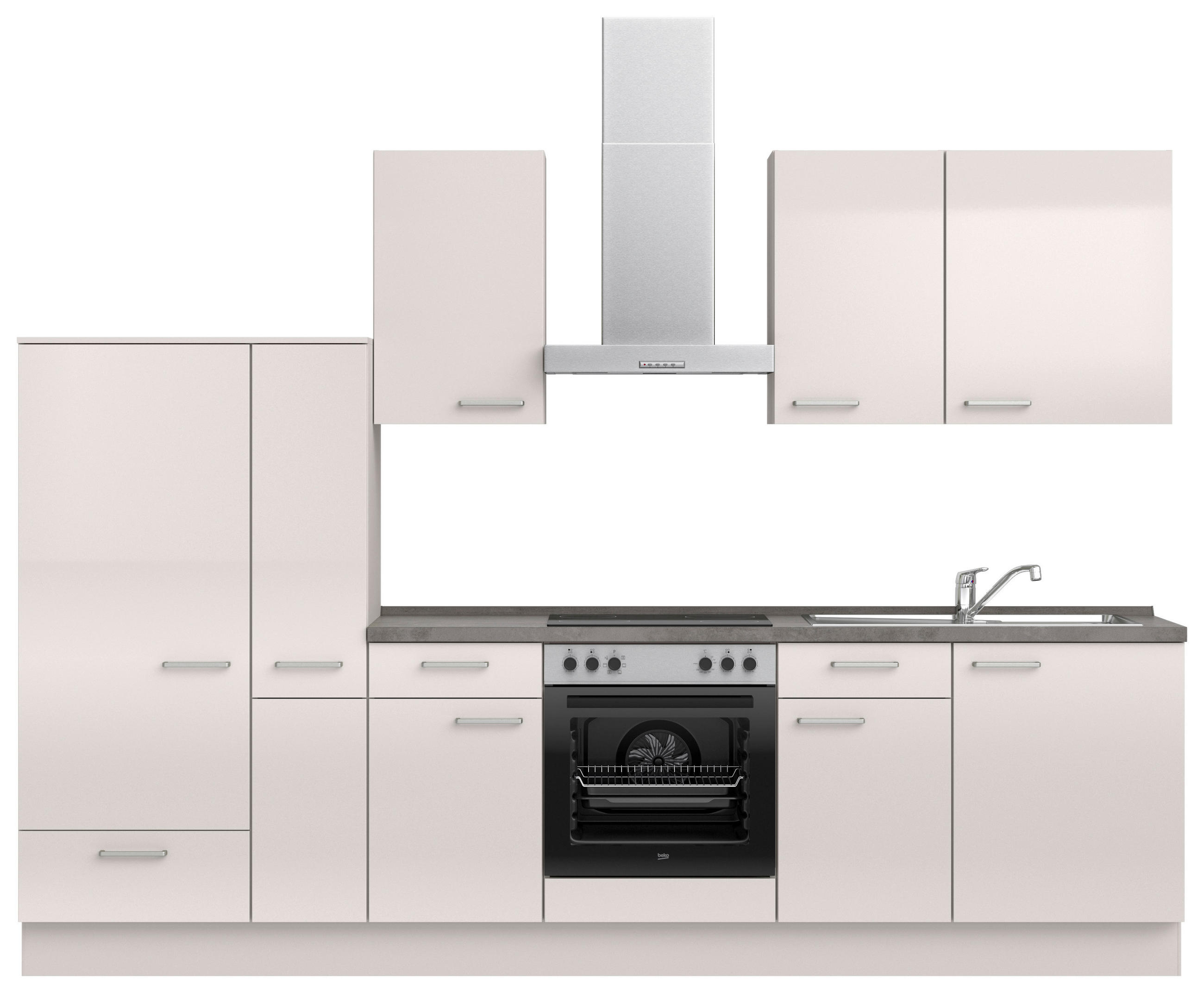 KÜCHENBLOCK 300 cm   in Schieferfarben, Hellgrau  - Schieferfarben/Edelstahlfarben, MODERN, Holzwerkstoff/Metall (300cm) - Nobilia