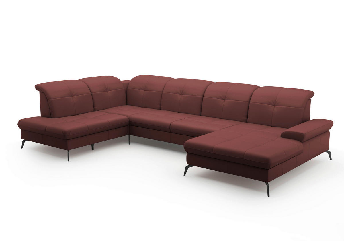 WOHNLANDSCHAFT in Echtleder Rotbraun  - Rotbraun/Schwarz, Konventionell, Leder/Metall (231/357/185cm) - Sit & More